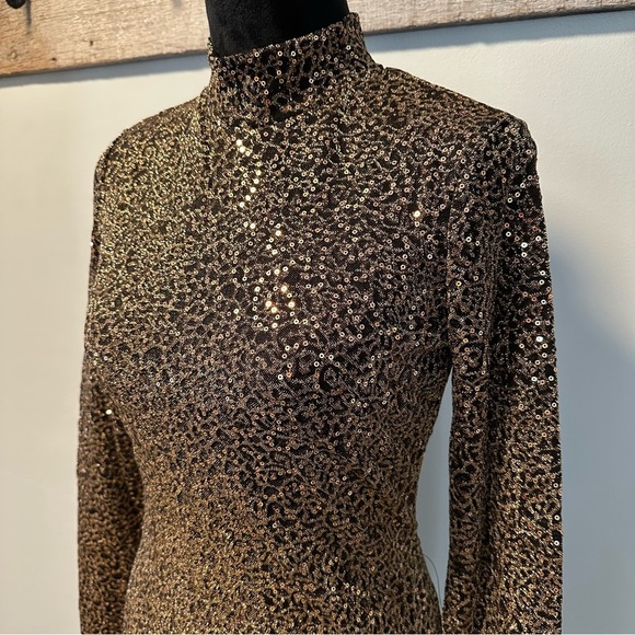 Lulus Party Instinct Black and Gold Leopard Mesh Sequin
Mini Dress Size Medium - Picture 7 of 14